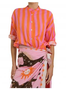 Camicia con collo alla coreana a righe 